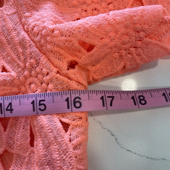 Japan Handmade Neon Orange Lace Blouse with Back Zipper & Short Sleeves – Size S - Picture 9 of 11